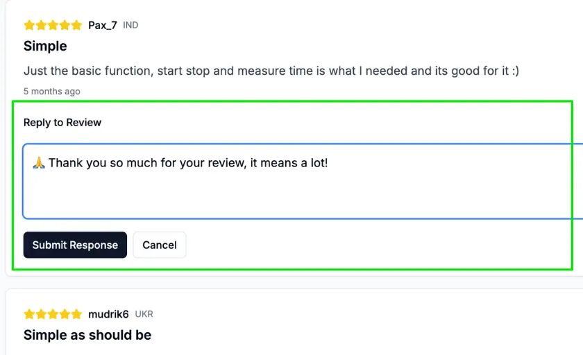Reply to reviews feature